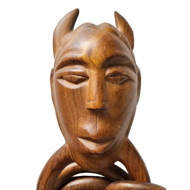 1960s Hand Carved Teak Wood Tribal Figurine With Wood Chain For Sale - Image 9 of 10