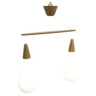 Glass & Teak Pendant in the Style of Luxus, 1960s For Sale