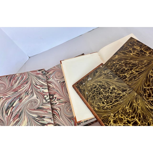 Animal Skin Antique French/Swedish Leather Bound Books - Set of 3 For Sale - Image 7 of 15