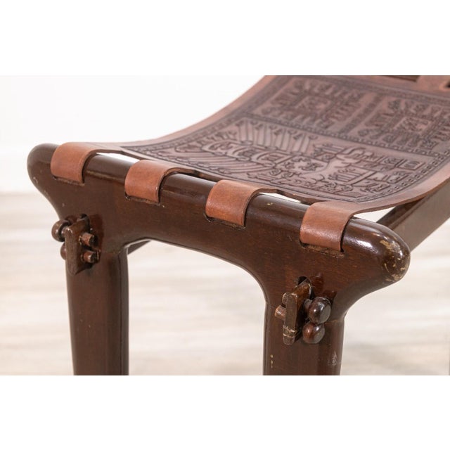 Handmade Ottoman With Embossed Leather Seat by Angel Pazmino From Ecuador For Sale - Image 4 of 6