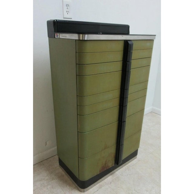 Art Deco 1940s Art Deco Dental Cabinet Industrial Medical Chest Dresser Green Stain For Sale - Image 3 of 11