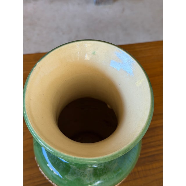 Green Vintage Green Glazed Ceramic Vase With Natural Fiber Wrap For Sale - Image 8 of 11