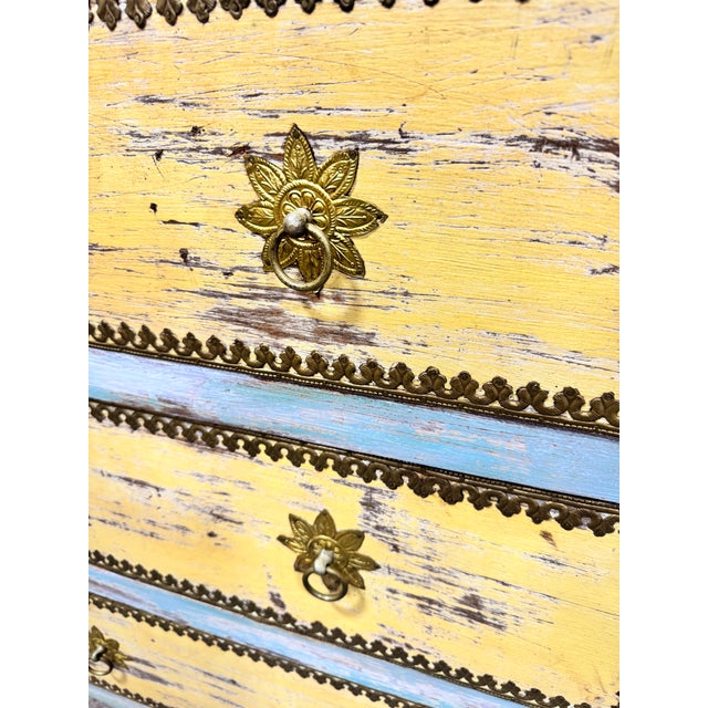 Boho Coastal Vintage Painted Chests Brass Detail - A Pair For Sale - Image 11 of 12
