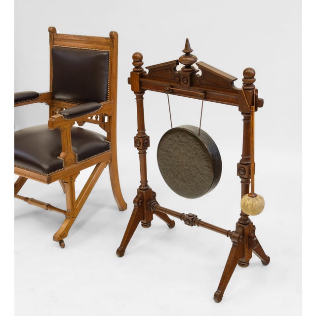 Gothic Revival Ash & Leather Armchair Desk, 1860s For Sale - Image 3 of 14