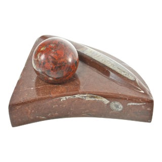 Red Fossil Stone Wedge with Sphere For Sale