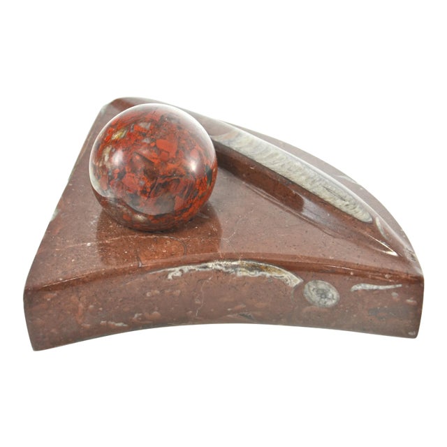 Red Fossil Stone Wedge with Sphere For Sale