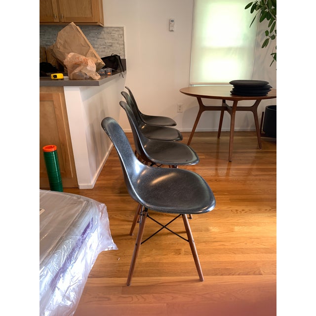 Stellar Works Ren Round Walnut Dining Table + Herman Miller Eames Wood Dowel Chairs For Sale In Los Angeles - Image 6 of 6
