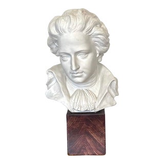 Mid 20th Century Ludwig Van Beethoven Plaster Bust Mounted on Wood Block For Sale