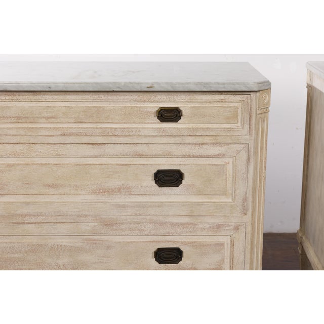 Pair of French Neoclassical Style 1930s Painted Chests with Marble Tops For Sale - Image 12 of 12