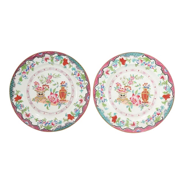 1920s Minton's Porcelain Plates in the Poonah Pattern- a Pair For Sale