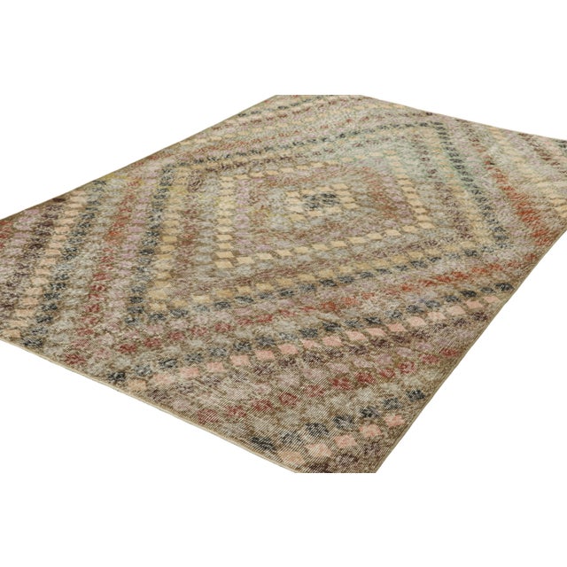 Rug & Kilim Vintage Zeki Müren Rug in Brown With Diamond Geometric Patterns | Rug & Kilim For Sale - Image 4 of 7