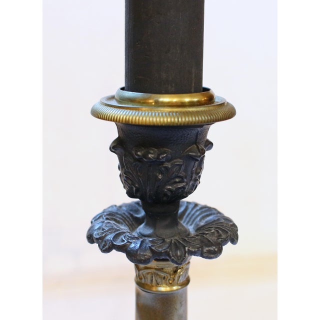 Mid-20th Century French Tole Shaded Cast Iron & Brass Table Lamp For Sale - Image 4 of 11