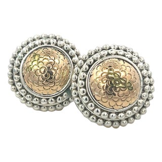 1990s Pair of John Hardy Estate Clip on Earrings Silver 18k Yellow Gold For Sale
