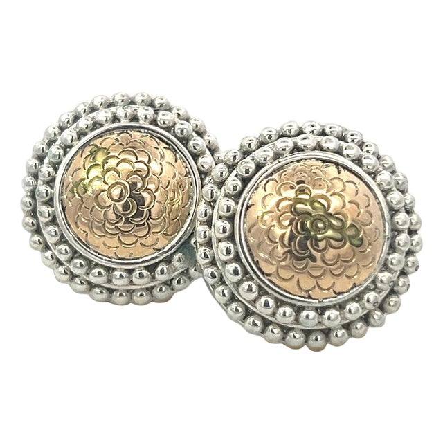 1990s Pair of John Hardy Estate Clip on Earrings Silver 18k Yellow Gold For Sale