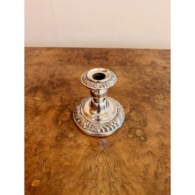 Quality pair of antique Victorian miniature candlesticks, having a quality pair of antique Victorian silver plated...