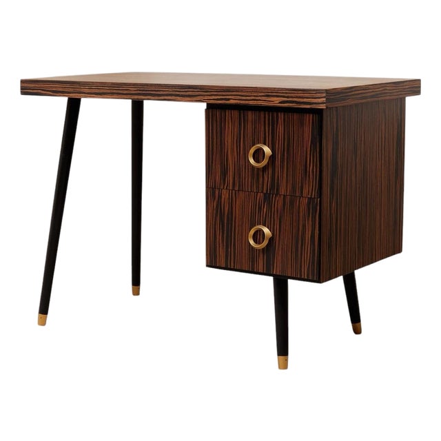 Madagascar 1950s Vintage Single Pedestal Double Drawer Desk For Sale