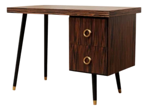 Madagascar 1950s Vintage Single Pedestal Double Drawer Desk