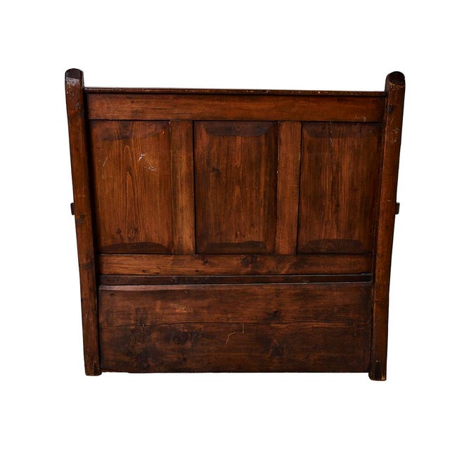 Schumacher 19th Century Wood Bench with Schumacher Zanzibar Linen Print Cushion For Sale - Image 4 of 13