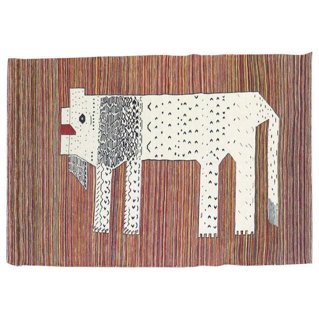 Late 20th Century Lion Persian Kilim Wall Hanging - 4'9" x 7'7" For Sale - Image 15 of 18