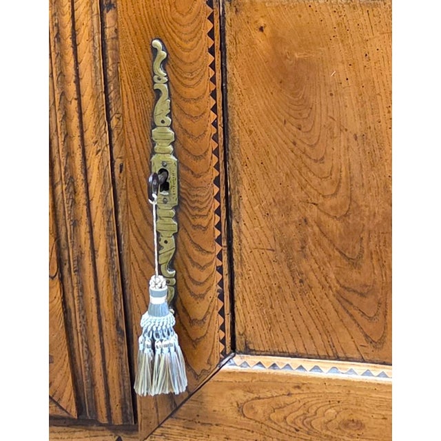 Antique French Elm Deux Corps Buffet Cabinet With Inlay and Fitted Interior For Sale - Image 9 of 18
