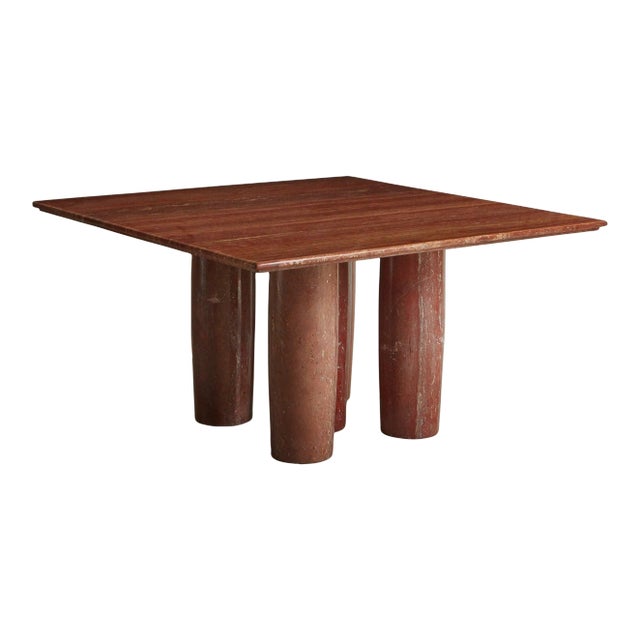 ‘Il Colonnato’ Dining Table in Red Persian Travertine by Mario Bellini for Cassina, Italy 1970s For Sale