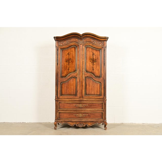 Drexel Heritage French Provincial Louis XV Carved Walnut Armoire Dresser or Linen Press For Sale - Image 16 of 16