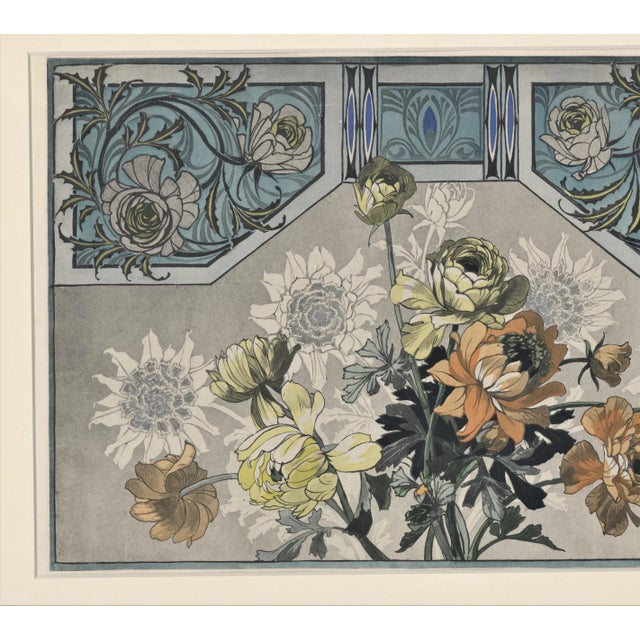 RARE HORIZONTAL matted Art Nouveau botanical chromolithograph published by Christian Stoll in Plauen, Germany dating to...