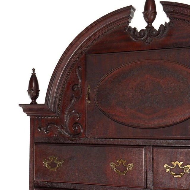 Queen Anne Antique Queen Anne Style Carved Mahogany Bonnet Top High Boy C1900 For Sale - Image 3 of 18
