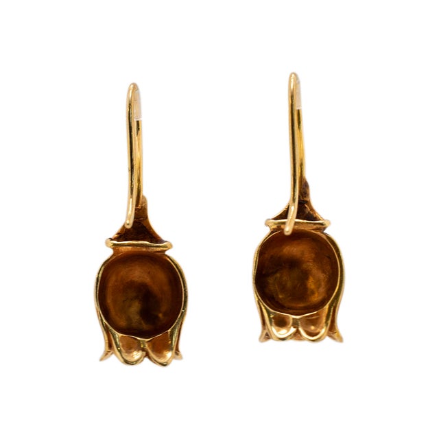 Early 20th Century Vintage 14k Yellow Gold Open Floral Drop Earrings, A Pair For Sale - Image 5 of 5