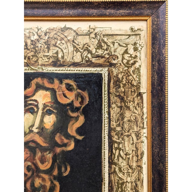 David Adickes "Man with Beard & Blue Eyes, Brown" Modern Cubist Inspired Portrait Painting, 1960s For Sale In Houston - Image 6 of 11