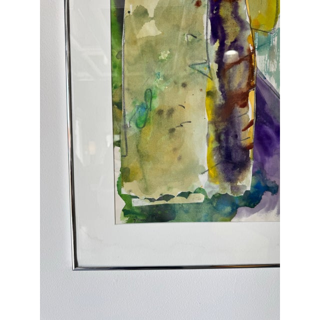 1982 Vintage Mixed Media Expressionist Abstract Watercolor & Oil Pastel Painting by Yamill For Sale - Image 4 of 12