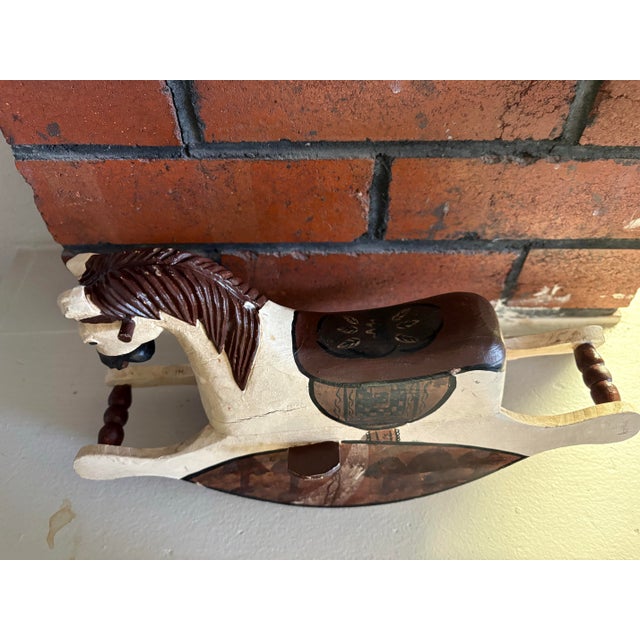 Vintage Wooden Rocking Horse – Hand Painted Folk Art Decor, 13” Length For Sale - Image 12 of 12