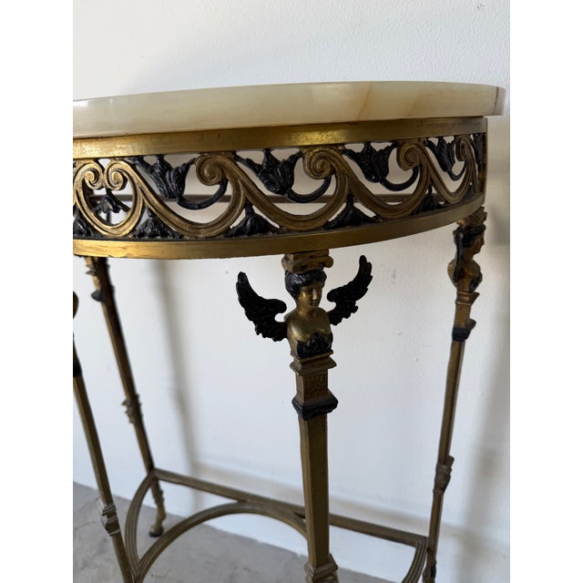 Brass 1920s Oscar Bach-Style Brass & Onyx Console With Mirror For Sale - Image 8 of 12