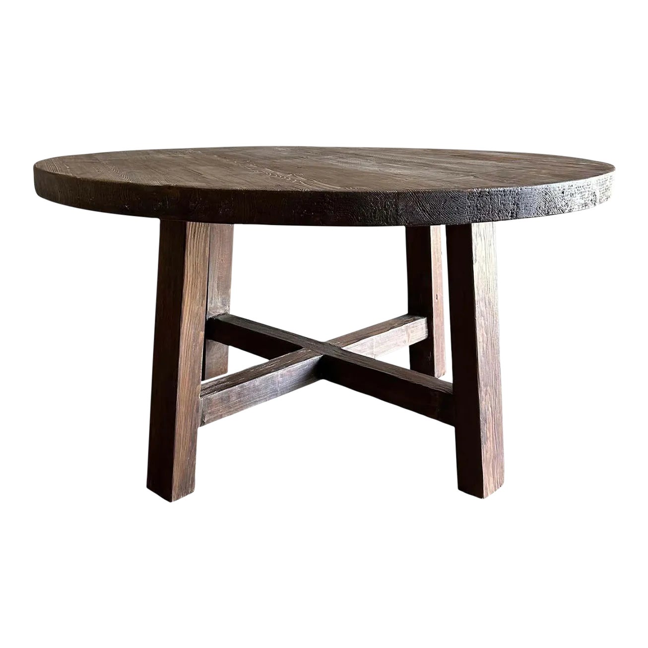 Custom Made Reclaimed Elm Wood Round Dining Table Chairish