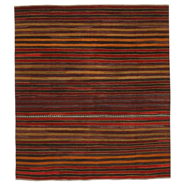Textile Mid 20th Century Striped Vintage Turkish Kilim Rug For Sale - Image 7 of 7