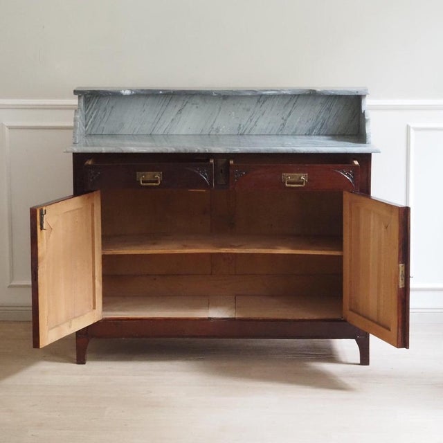Wood Antique Gründerzeit Sideboard with Grey-White Marble Top, 1900s For Sale - Image 7 of 17
