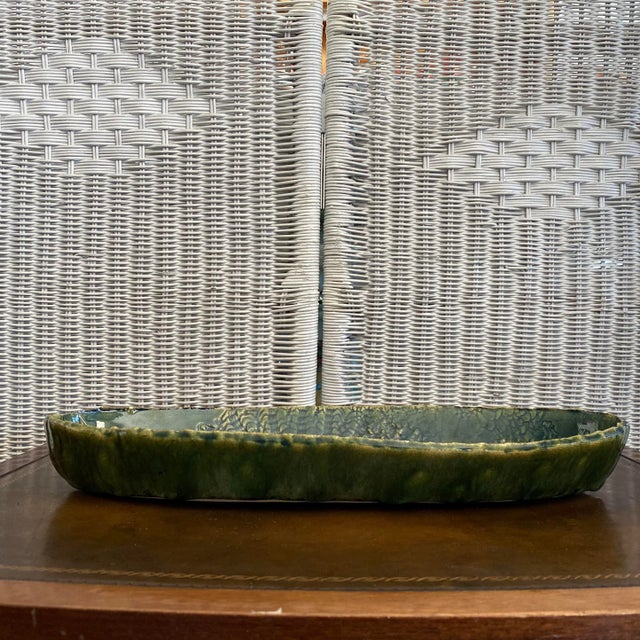 Folk Art Vintage Blue and Green Serving Bowl - Folk Art Pottery For Sale - Image 3 of 10