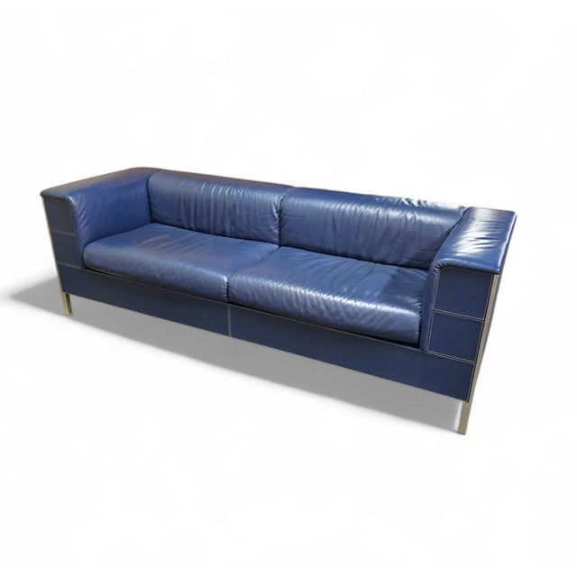Vintage Sofa in Dark Blue Leather, in Very Good conditions. Designed 1980 to 1989 This piece has an attribution mark, I am...