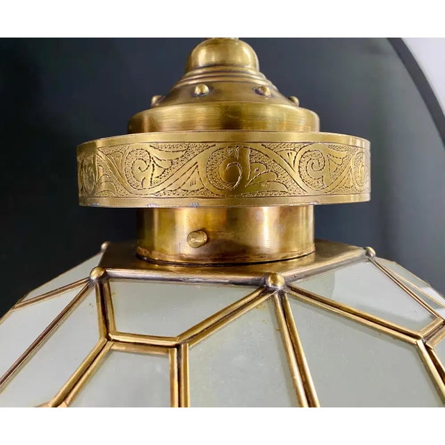 Art Deco Art Deco Style Globe White Milk Glass & Brass Pendant Chandelier Lantern For Sale - Image 3 of 15