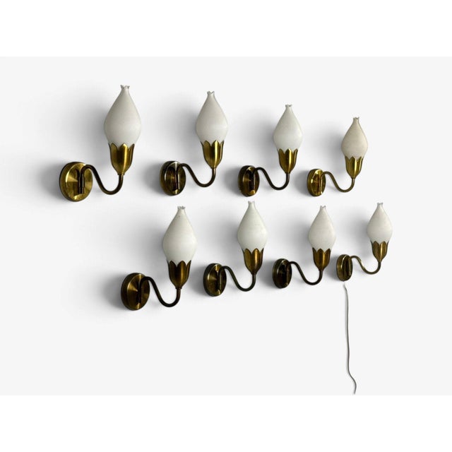 Fog & Mørup, Eight Wall Lights, Brass, Glass, Denmark, 1950s For Sale - Image 13 of 15