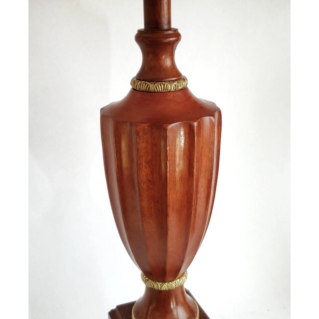 Lamp Pair Mahogany Brass & Shades For Sale - Image 9 of 12