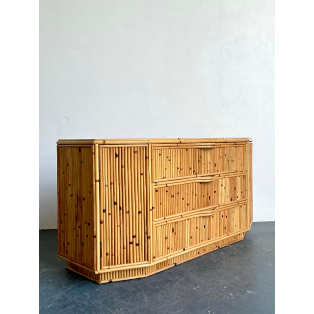 Contemporary Vintage Boho Faceted Bamboo Dresser For Sale - Image 3 of 12