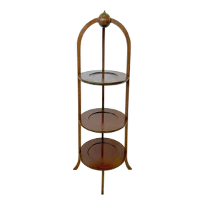 Early 20th Century Mahogany With Marquetry Trim 3-Tier Dessert Stand Dumb Waiter