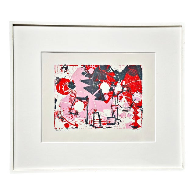 Heinz Kreutz, Red-Pink-Grey, 1963, Woodblock Print, Framed For Sale