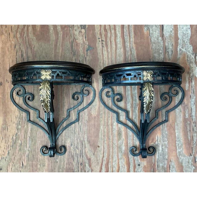 Vintage Maitland Smith Ornate Metal Wall Brackets - Set of 2 For Sale - Image 9 of 18