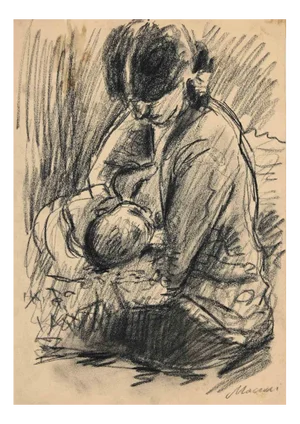 Mino Maccari, Feeding Time, Original Drawing, Mid-20th Century