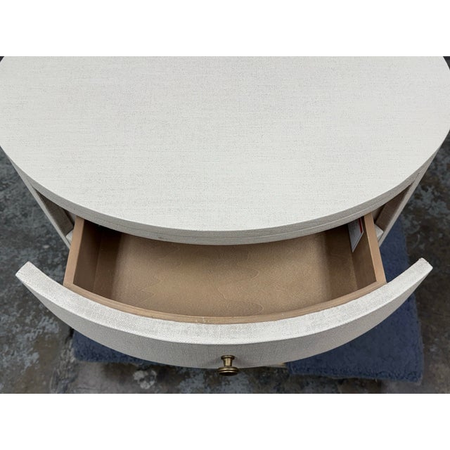 Kathy Kuo Beatrice Modern Classic Cream Painted Linen Oval Nightstand For Sale - Image 10 of 12