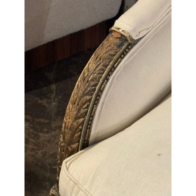 19th C. French Louis XVI Carved and Painted Bergere For Sale - Image 4 of 10