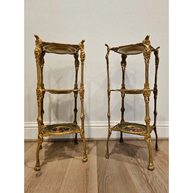 19th Century 19th Century Fine Aesthetic Movement Ormolu Porcelain Tiered Étagères - a Pair For Sale - Image 5 of 13