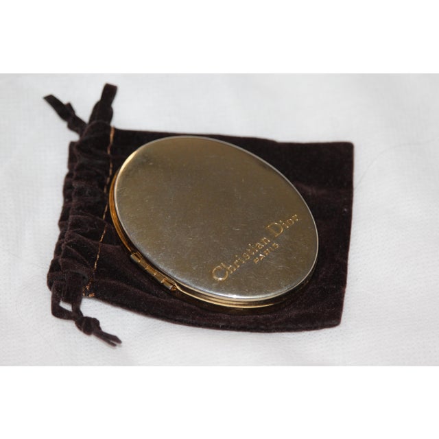 Metal Oval Gilt Compact Pocket Mirror from Christian Dior, 1980s For Sale - Image 7 of 15